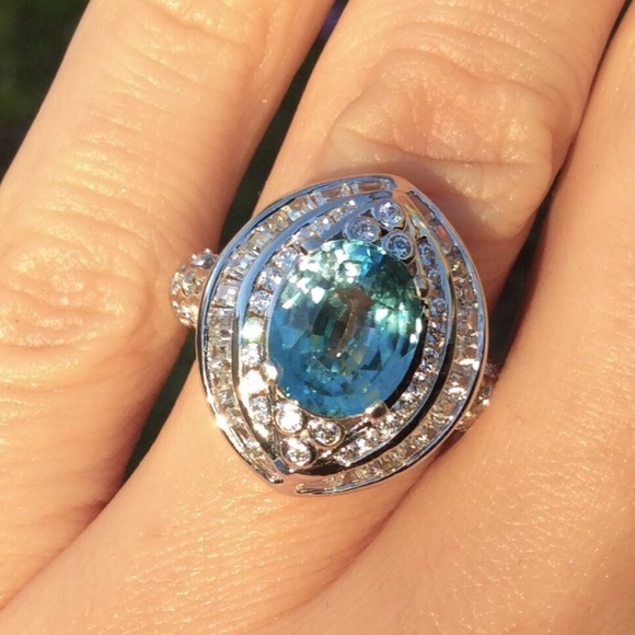 3.8ct Natural Earth Mined Blue Unheated Zircon Tanzania Cocktail Ring 5 NEW